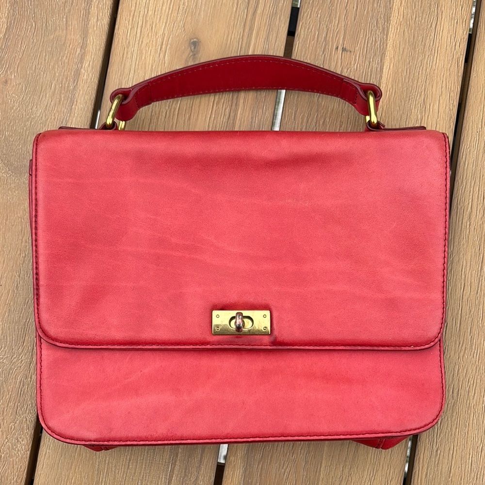 J. Crew vintage Women’s Elegant Red 100% Leather Handbag handle bag purse GUC!